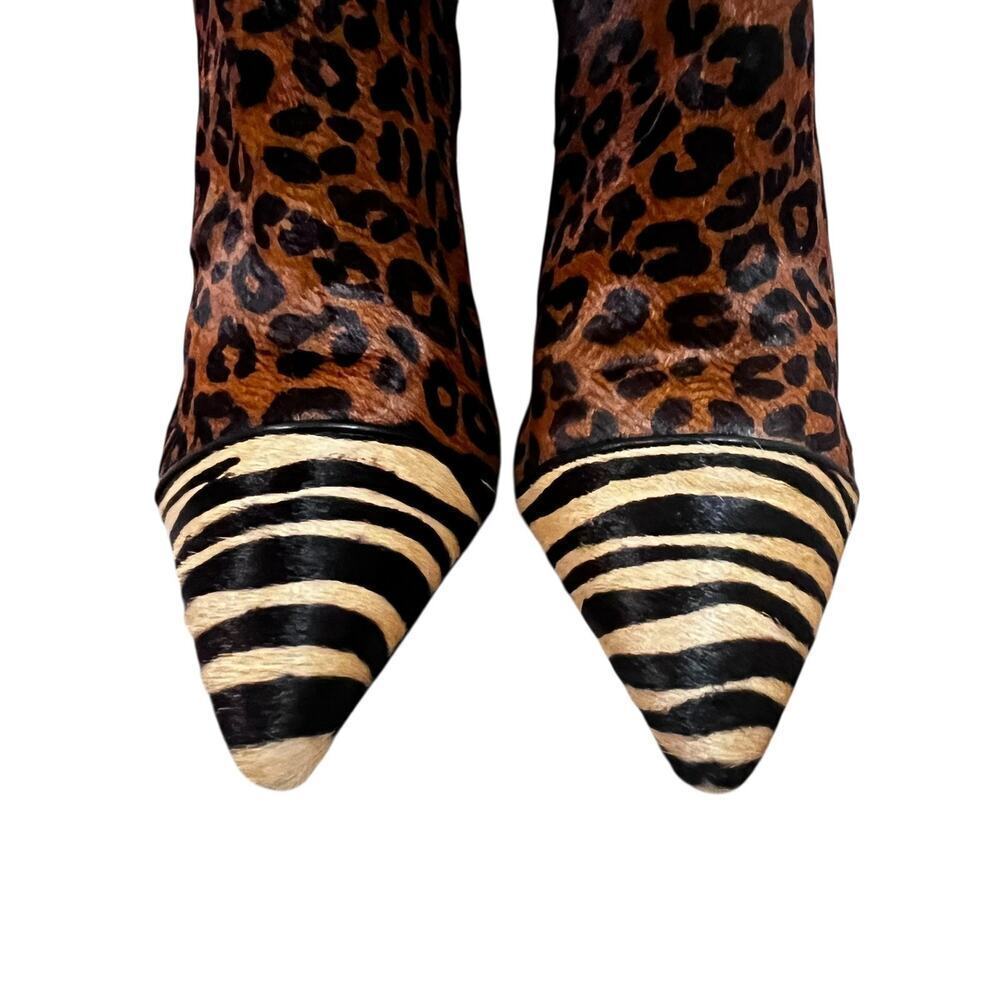 Schutz Ankle Booties Womens Size 9 Brown Leopard Zebra Calf Hair Stiletto Heel - Picture 6 of 9